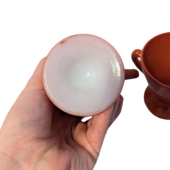 Vintage Burnt Orange Set of 2 Sugar and Cream Dish Cups Milk Glass Retro - Picture 6 of 6